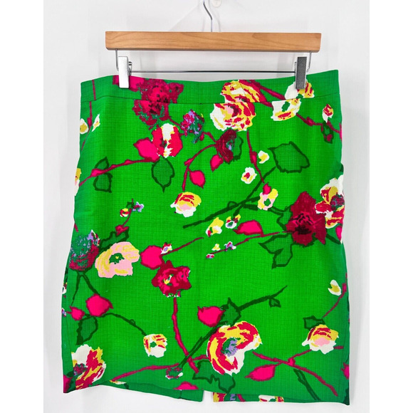 J. Crew The Pencil Skirt floral Basketweave Lined Cotton Multi B8203 Size 14